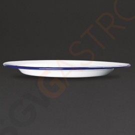Olympia emaillierte Essteller weiß-blau 24,5cm 6 Stück | 24,5(Ø)cm | Edelstahl und Glasemail | weiß mit blauem Rand