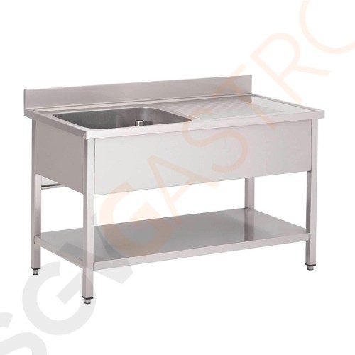 Gastro M Spültisch Becken links 140cm lang Mit Aufkantung und Regalboden | Edelstahl | 85 x 140 x 70cm | Becken links 50 x 50 x 30cm Gastro M Spültisch Becken links 140cm lang Mit Aufkantung und Regalboden | Edelstahl | 85 x 140 x 70cm | Becken links 50 x 50 x 30cm