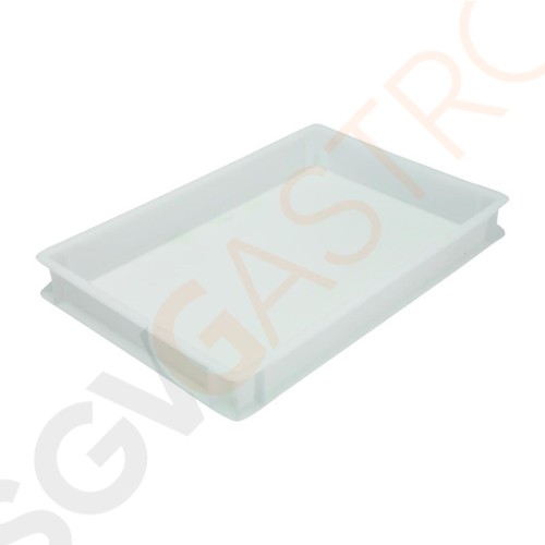 Stapelbarer Pizzateigbehälter 7,5cm Material: Polyethylen. Größe: 60 x 40 x 7,5cm. Stapelbarer Pizzateigbehälter 7,5cm Material: Polyethylen. Größe: 60 x 40 x 7,5cm.