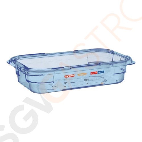Araven GN1/4 ABS Lebensmittelbehälter blau 65mm Größe: 65(H) x 163(B) x 265(L)mm Araven GN1/4 ABS Lebensmittelbehälter blau 65mm Größe: 65(H) x 163(B) x 265(L)mm