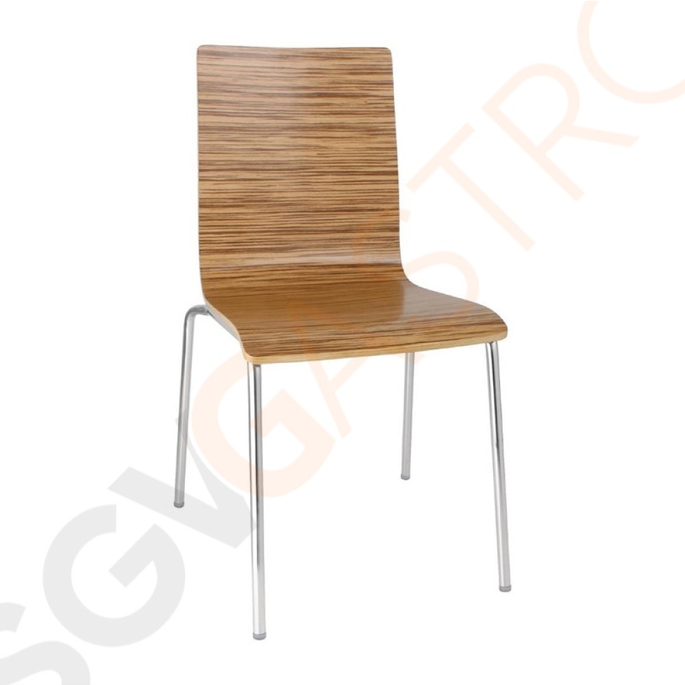 Bolero Esszimmerstühle Buchenfurnier Zebrano 4 Stück | Sitzhöhe: 46cm | 85,5 x 50,5 x 52cm | Buchenfurnier und verchromter Stahl | Zebrano