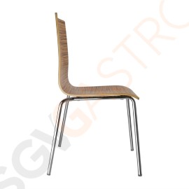 Bolero Esszimmerstühle Buchenfurnier Zebrano 4 Stück | Sitzhöhe: 46cm | 85,5 x 50,5 x 52cm | Buchenfurnier und verchromter Stahl | Zebrano