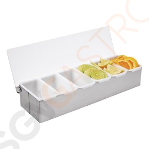 Olympia Beilagenbehälter 6 Fächer 7,6(H) x 46(B) x 15,2(L)cm | 6 herausnehmbare Behälter | Gesamtkapazität: ca. 2,8L | Edelstahl