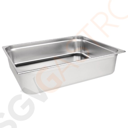 Vogue GN-Behälter Edelstahl 150mm GN2/1 GN2/1. Tiefe: 150mm. Kapazität: 43 Liter. Vogue GN-Behälter Edelstahl 150mm GN2/1 GN2/1. Tiefe: 150mm. Kapazität: 43 Liter.