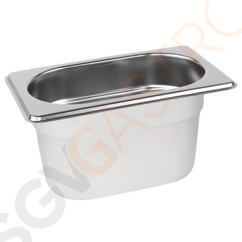 Vogue GN-Behälter Edelstahl 10cm GN1/9 GN1/9. Tiefe: 10cm. Kapazität: 0,8L. Vogue GN-Behälter Edelstahl 10cm GN1/9 GN1/9. Tiefe: 10cm. Kapazität: 0,8L.