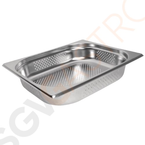 Vogue GN-Behälter Edelstahl 6,5cm GN1/2 gelocht GN1/2. Tiefe: 6,5cm. Kapazität: 4L.