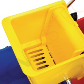 Jantex doppelter Moppeimer mit Mopppresse 2 x 23L Mit Edelstahlwagen | Kapazität: 23L | blau/rot/gelb