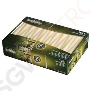 Bolsius Spitzkerzen elfenbein 25,4cm 100 Stück | 25,4(L)cm | Brennzeit: 7,5 Stunden | elfenbein