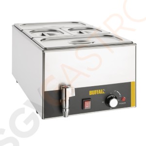 Buffalo Bain-Marie mit Ablaufhahn und GN-Behältern Inklusive 2x GN1/3- und 2x GN1/6-Behälter mit Deckel | 1,3kW/230V