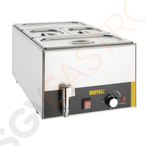 Buffalo Bain-Marie mit Ablaufhahn und GN-Behältern Inklusive 2x GN1/3- und 2x GN1/6-Behälter mit Deckel | 1,3kW/230V