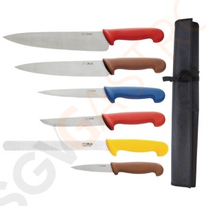 Hygiplas Farbcode Messerset 7-teilig 2 Kochmesser | Zackenmesser | Ausbeinmesser | Filetiermesser | Schälmesser | Tragetasche