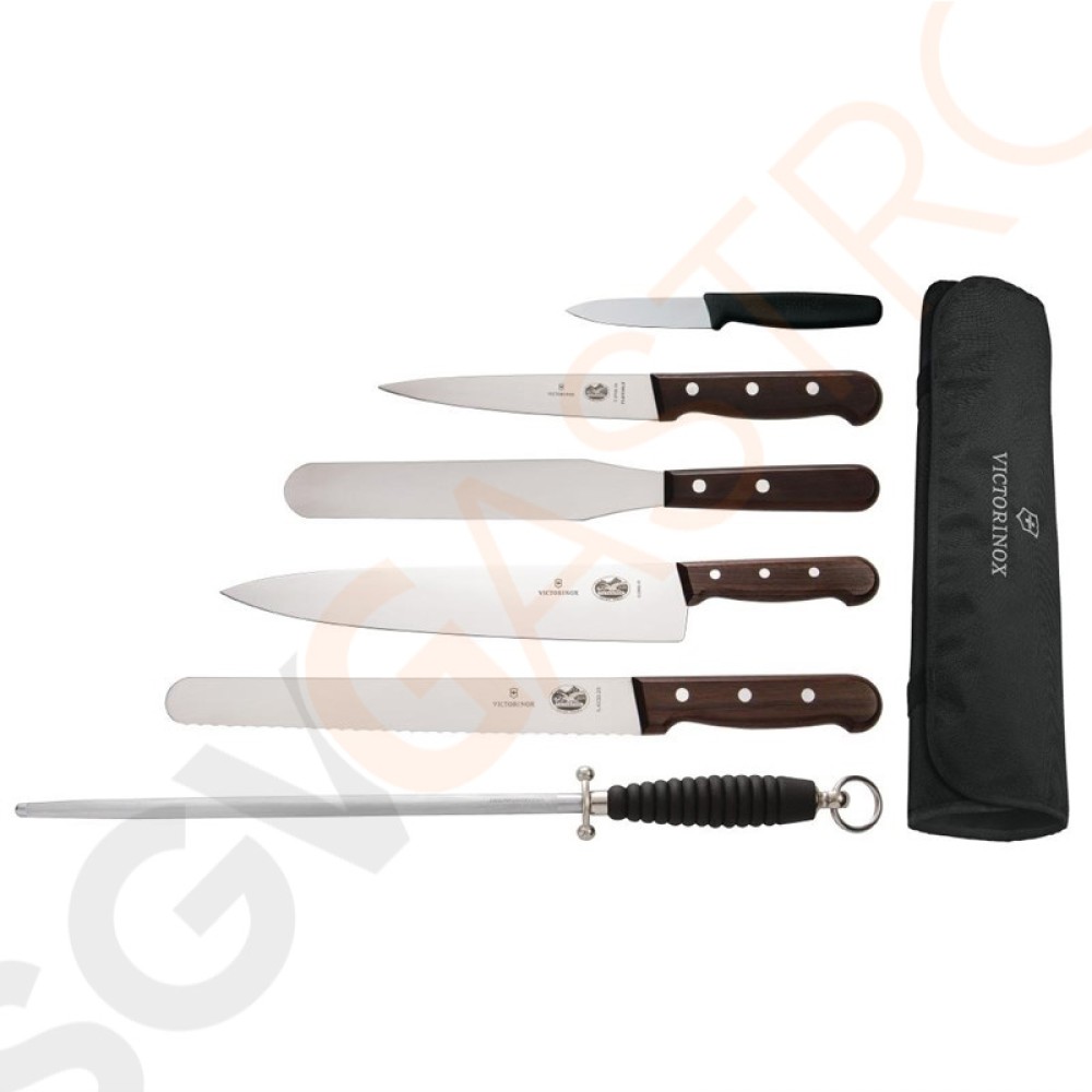Victorinox 6-teiliges Messerset mit 25cm Kochmesser Kochmesser | Filetiermesser | Fleischmesser | Palettenmesser | Schälmesser | Schleifstab | Messertasche