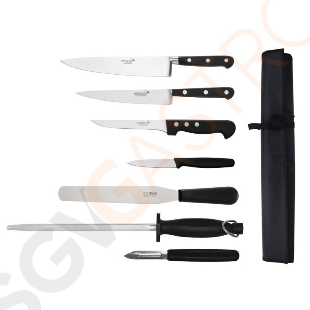 Deglon Sabatier 7-teiliges Messerset und Tasche Kochmesser | Filetiermesser | Ausbeinmesser | Schälmesser | Palettenmesser | Schleifstab | Schäler | Messertasche