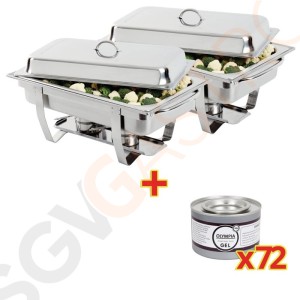 SONDERANGEBOT 2 x Milan Chafing-Dish mit 72 x Brennpaste 2 x Chafing-Dish K409 | 72 x Brennpaste CE241