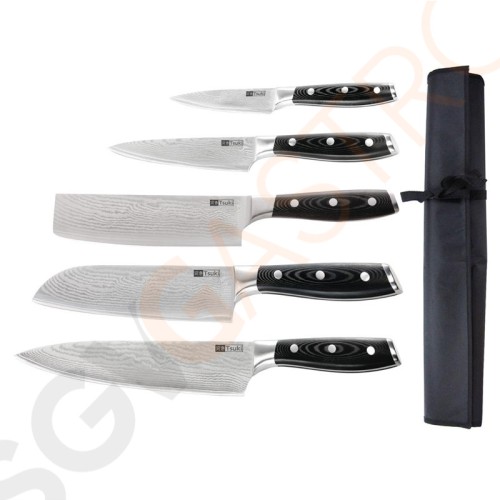 Tsuki 5-teiliges Messerset mit Tasche Kochmesser | Hackmesser | Santokumesser | Vielzweckmesser | Schälmesser | Messertasche