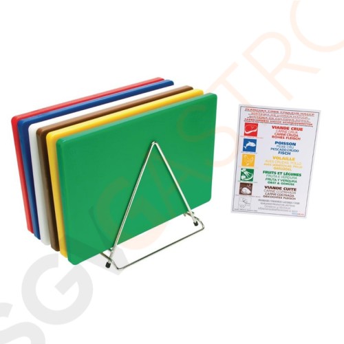 Hygiplas dickes Schneidebretter Set mit geringer Dichte inklusive Ständer und Poster Set mit 6 Schneidebrettern (2cm dick) Edelstahlständer und Farbcodediagramm. Hygiplas dickes Schneidebretter Set mit geringer Dichte inklusive Ständer und Poster Set mit 6 Schneidebrettern (2cm dick) Edelstahlständer und Farbcodediagramm.