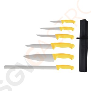Vogue 6-teiliges Gelbes Soft Grip Messerset und Tasche Kochmesser | Ausbeinmesser | Schälmesser | Vielzweckmesser | Filetiermesser | Zackenmesser | Tasche