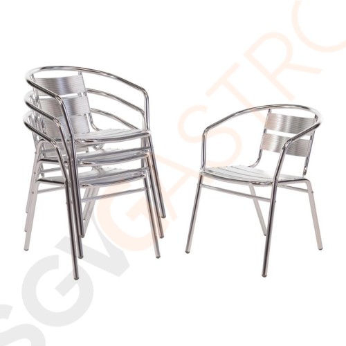 Bolero Bistrostühle mit gerundeter Armlehne Aluminium 4 Stück | Sitzhöhe: 45cm | 73,5 x 53 x 58cm | Aluminium