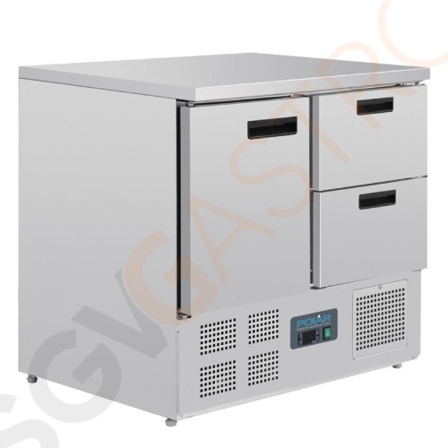 Polar Serie G Kühltisch 1-türig mit 2 Schubladen 240L Arbeitstisch mit Kühlschrank, Edelstahl, 1 Tür und 2 Schubladen. Polar Serie G Kühltisch 1-türig mit 2 Schubladen 240L Arbeitstisch mit Kühlschrank, Edelstahl, 1 Tür und 2 Schubladen.