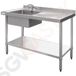 Vogue Spültisch Becken links 100cm lang Geeignet für Armatur Y770 | mit Aufkantung und Regalboden | Edelstahl | 90 x 100 x 60cm | Becken links