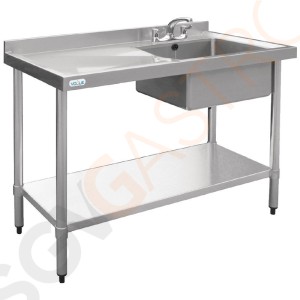 Vogue Spültisch Becken rechts 120cm lang Geeignet für Armatur Y770 | mit Aufkantung und Regalboden | Edelstahl | 90 x 120 x 60cm | Becken rechts