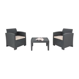 Bolero PP Sessel- und Tischgeflecht-Set Grau 