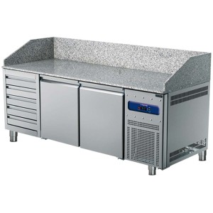 Pizzatisch 2150 mm mit 2 Türen 600x400 mm | 5 Schubladen Pizzatisch 2150 mm mit 2 Türen 600x400 mm | 5 Schubladen