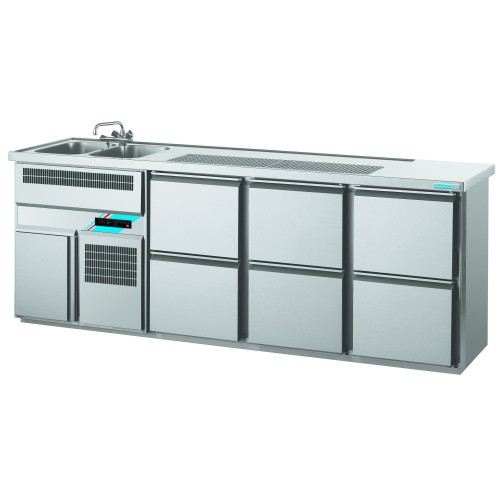 Chromonorm Getränketheken mit 2 Becken GN 1/1 /2500x700x980mm