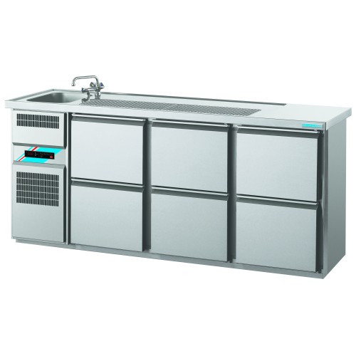 Chromonorm Getränketheken mit 1 Becken GN 1/1 /2100x700x980mm Chromonorm Getränketheken mit 1 Becken GN 1/1 /2100x700x980mm