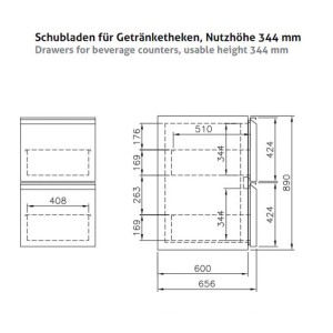 Chromonorm Getränketheken  Schubladen Nutzhöhe 344mm