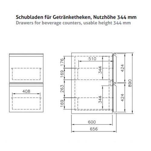 Chromonorm Getränketheken  Schubladen Nutzhöhe 344mm