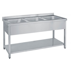 Spültisch mit 2 Ablagefläche 3 Becken mittig 2400x700x850mm