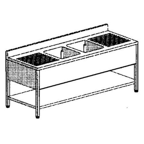 Spültisch mit 2 Ablagefläche 2 Becken mittig 1600x700x850mm