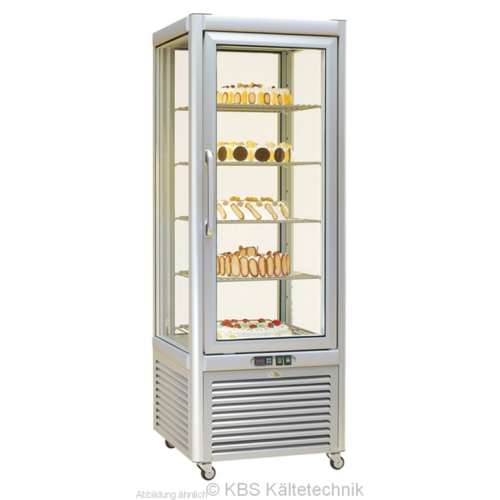 Panoramakühlvitrinen in Silber mit 5 Rosten Tiefkühl 680x690x182