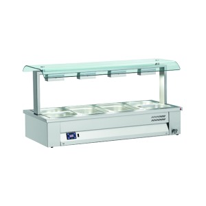 Mobile 4 x GN 1/1 Bain-Marie mit Niesschutz 1410x630x710mm Mobile 4 x GN 1/1 Bain-Marie mit Niesschutz 1410x630x710mm