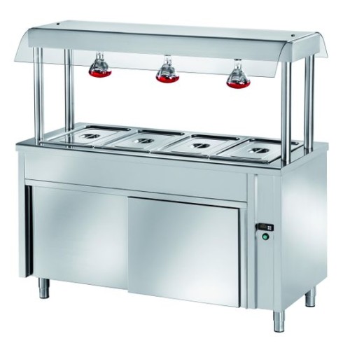 SCHRANK MIT SHIEBETÜREN  BAINMARIE WANNE,UND HEIZLAMPEN /120